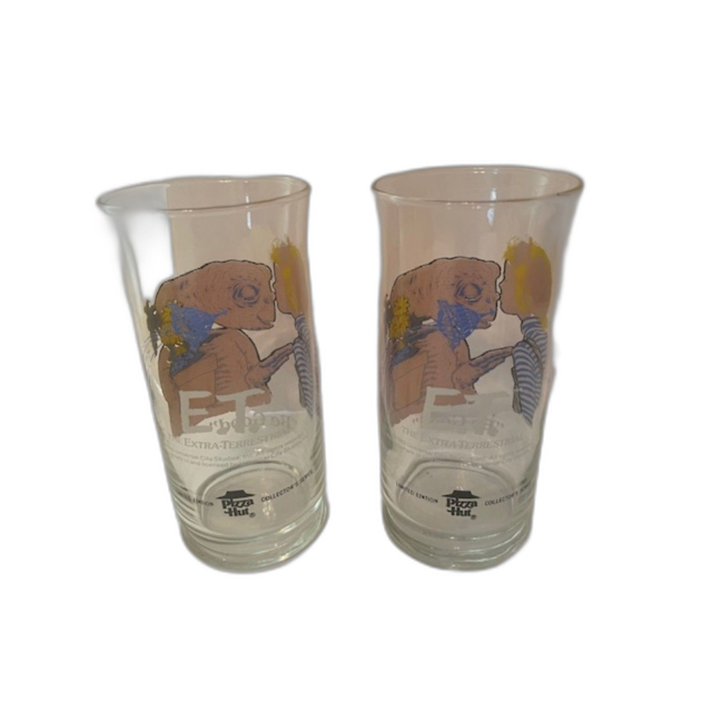 Two Vintage Pizza Hut E.T. Collector Promo Glass Cup "Be Good"